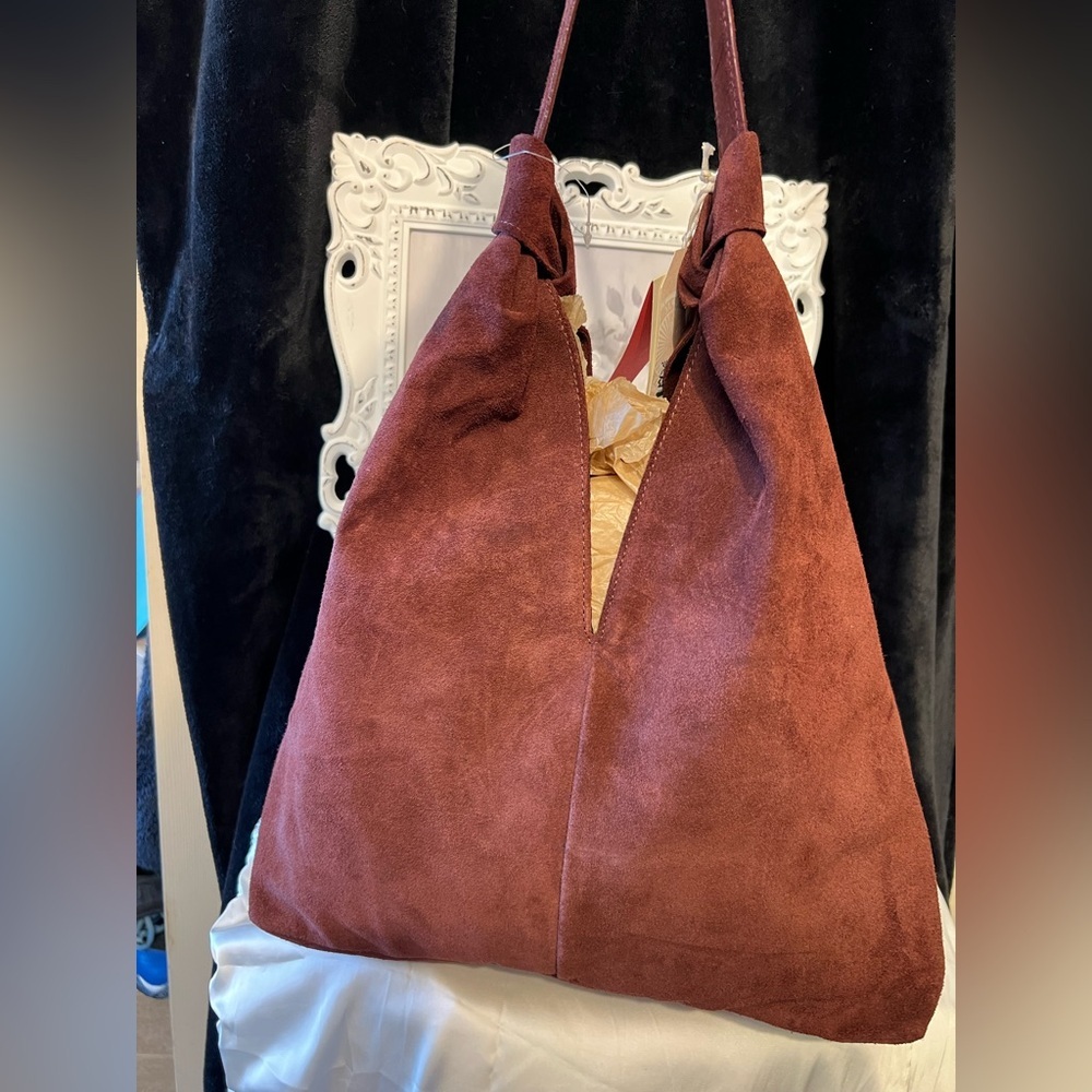 🍷Divina Firenze Gorgeous Wine Genuine Suede Leather Slouchy Hobo Bag 🍷NWT - Picture 13 of 17